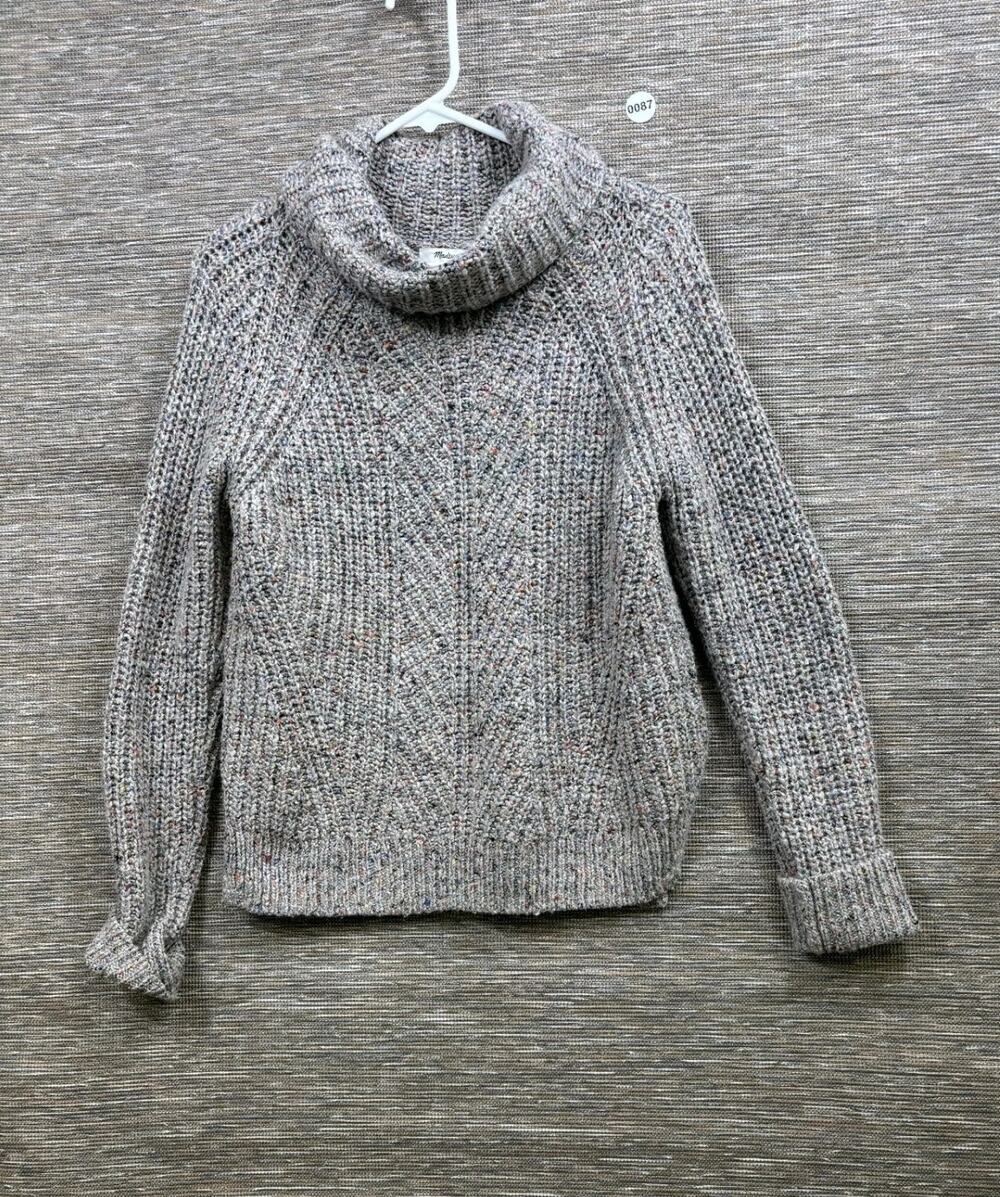 Madewell Wool Silk Blend Turtle Neck Chunky Knit Sweater Womens S Gray Pullover